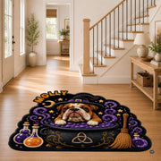Custom Dog Photo Rug, Personalized Pet Portrait Area Mat Non Slip Indoor Door Rug for Dog Lovers, Welcome Home Decor Halloween (Witch Cauldron)