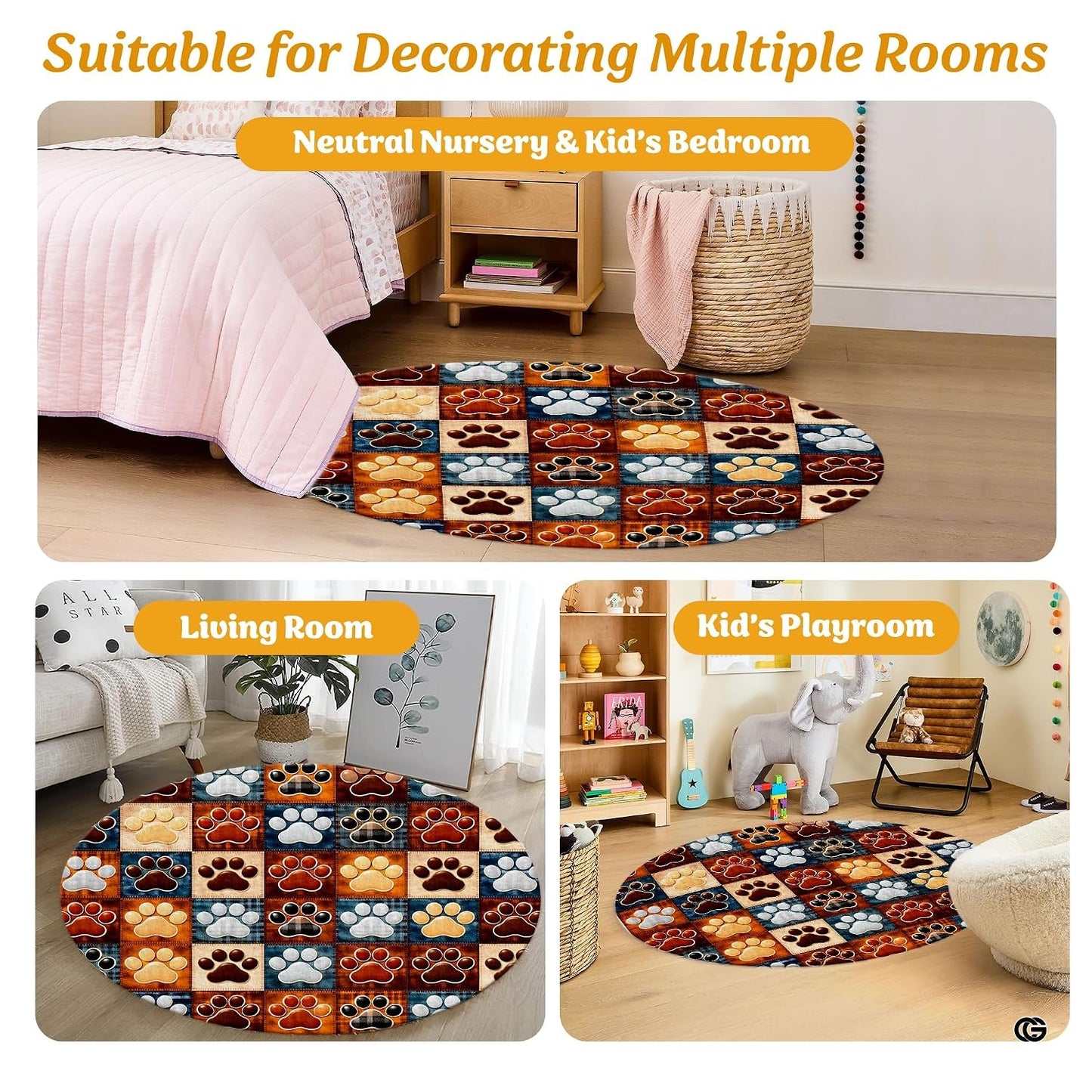 Custom Dog Paw Round Rug Patchwork Area Rug for Pet Lovers (1, A3)