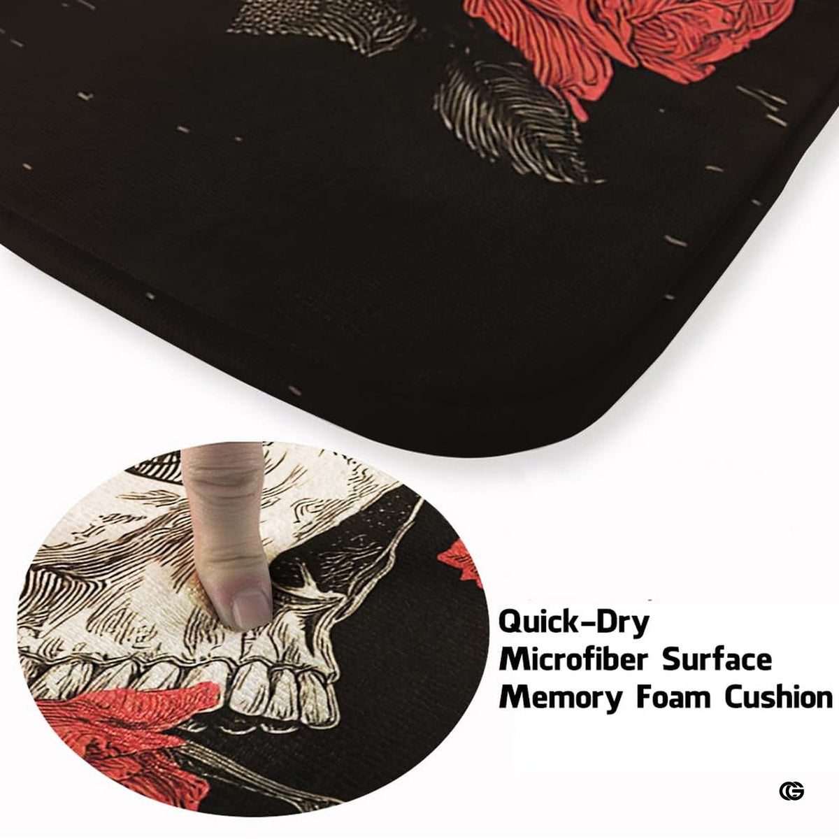 Infographic displaying dotted anti-slip backing and surface resistance details for the area rug