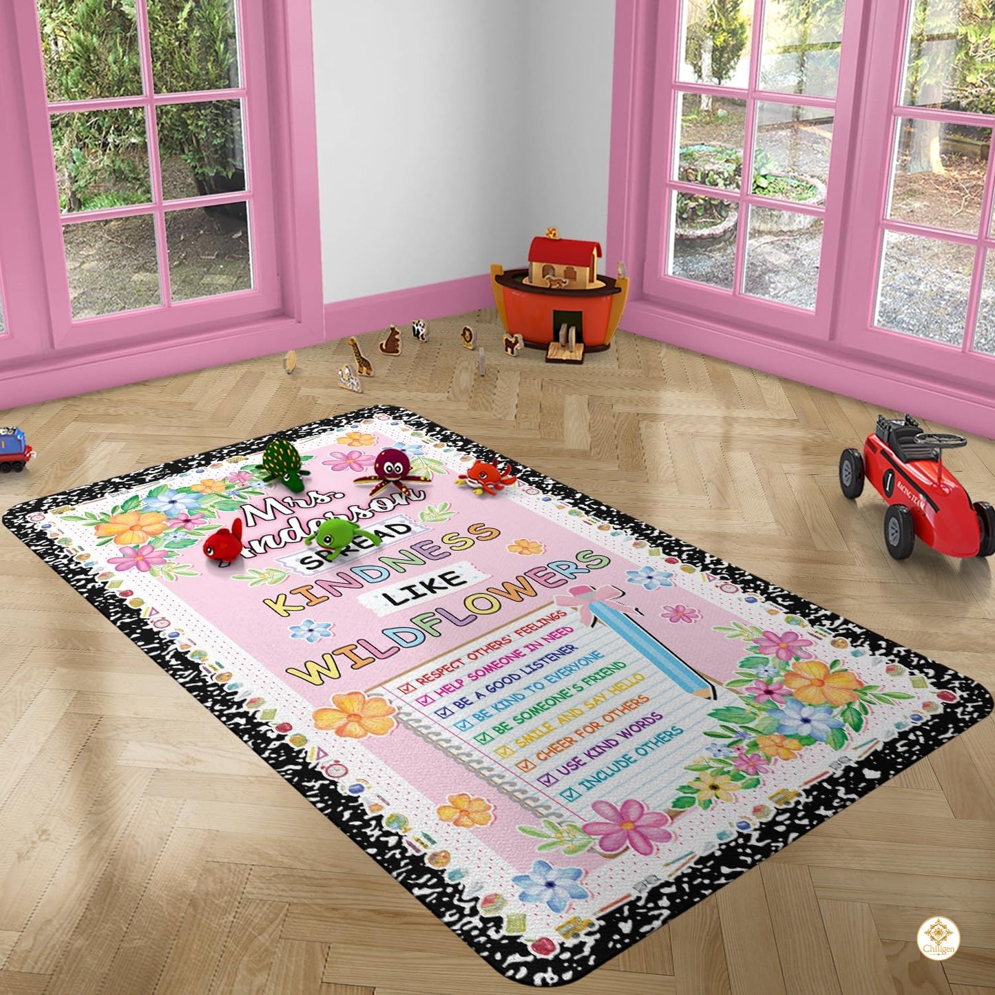 Custom Composition Notebook Classroom Rug with Plush Memory Foam
