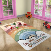 Playroom interior with toys and bay windows featuring the classroom affirmations rug - thumbnail image 3 of 7
