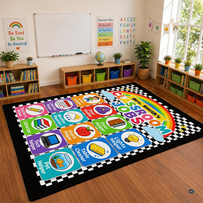 Personalized Teachers Classroom Rug, Custom Teacher Name Classroom Rules Area Rug, Feeling Chart Calming Corner Mat, Kindergarten Educational Back to School Class Decor (D9)