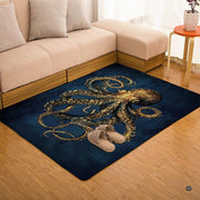 Anti-slip dot backing and clean hemmed edge stitching on nautical octopus rug - thumbnail image 4 of 7