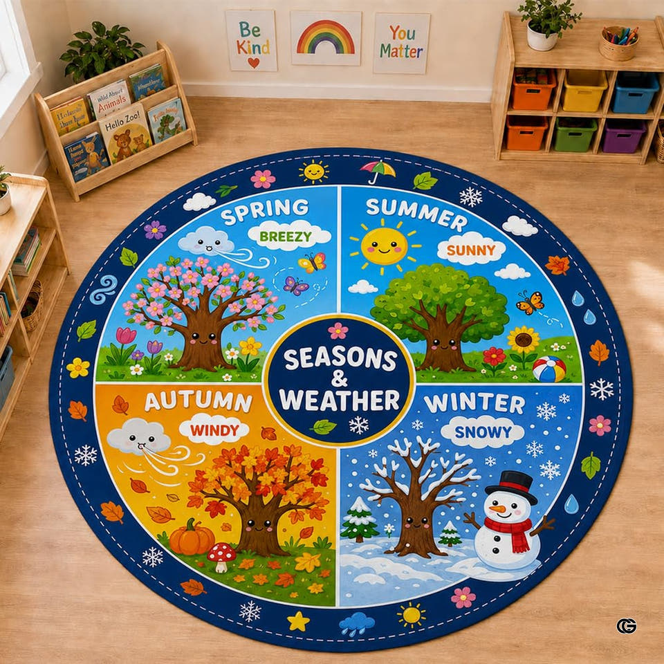 Four cycles nature tree quadrant kids area rug - primary perspective