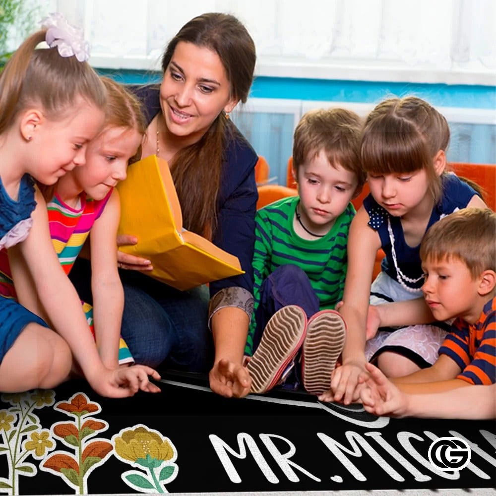 Custom Handprints Welcome Mat with Colorful Design and Text - Reading