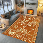 Overhead layout view of the rectangular southwestern bull skull tribal boho area rug - thumbnail image 7 of 7