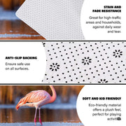 Vibrant pink wading bird design highlighted across a contemporary decorative area rug. - thumbnail image 7 of 7