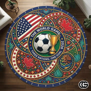 Custom Soccer 2026 Round Rug with Trophy and Flag Design