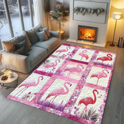 Detailed perspective of ornate botanical borders framing illustrated flamingo poses. - thumbnail image 5 of 7