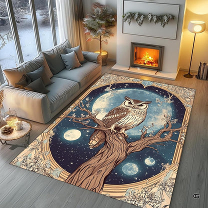 Soft low-pile microfiber surface texture on celestial owl botanical rug - thumbnail image 3 of 8