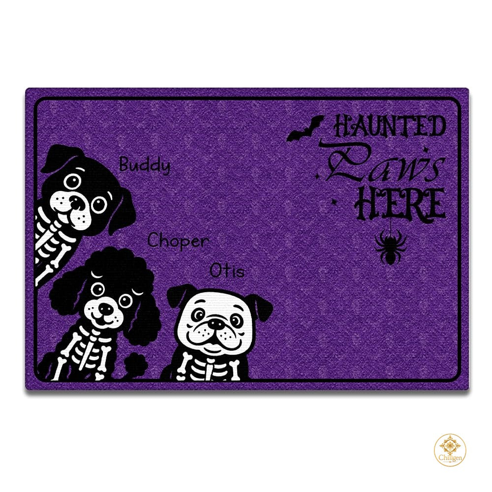 Custom Halloween Dog Doormat with Pumpkin and Bats - Style #4