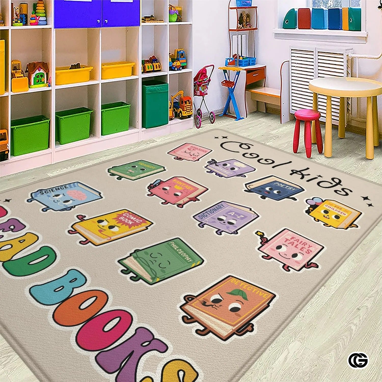 Personalized Cool Kids Read Book Rug for Classroom and Library