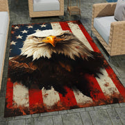 Patriotic bald eagle American flag living room area rug with distressed stars and stripes - thumbnail image 1 of 7