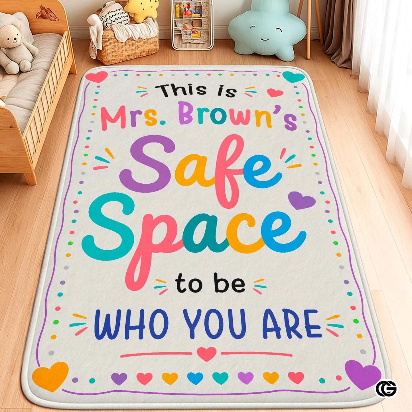 Personalized Calming Corner Rug with Custom Teacher Name - Space to Be Yourself