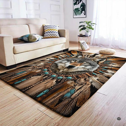 Native area rug styled in a rustic living room with dark wood furnishings and southwest decorative accents. - thumbnail image 4 of 7