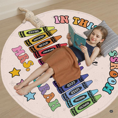 Sunlit nursery or reading space featuring the circular crayon affirmations rug - thumbnail image 6 of 9