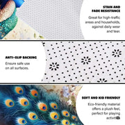 Artistic watercolor peacock and blooming pink rose branches on floor accent rug. - thumbnail image 4 of 8