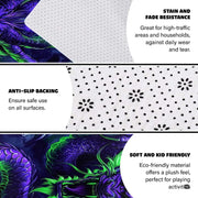 Top-down perspective of purple and lime green dragon artwork centered on hardwood flooring. - thumbnail image 4 of 8