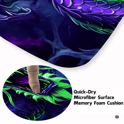 Serpentine dragon graphic floor piece styled under sleek dark furniture in a modern living space. - thumbnail image 3 of 8