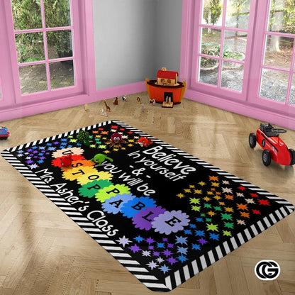 Colorful Handprints Welcome Mat for Classroom and Kids Room - Believe