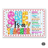 Personalized Welcome Doormat with Teacher Name and Notebook Pattern