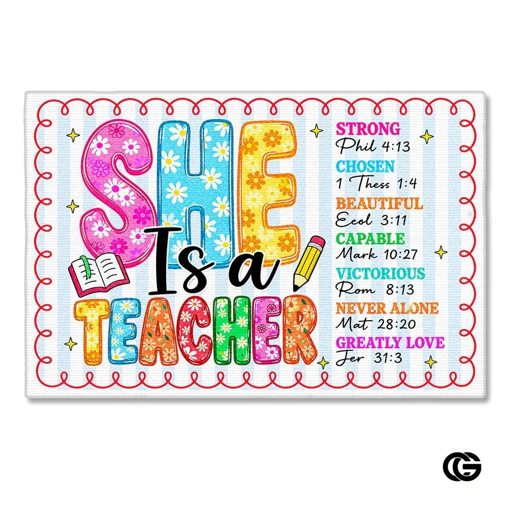 Personalized Welcome Doormat with Teacher Name and Notebook Pattern