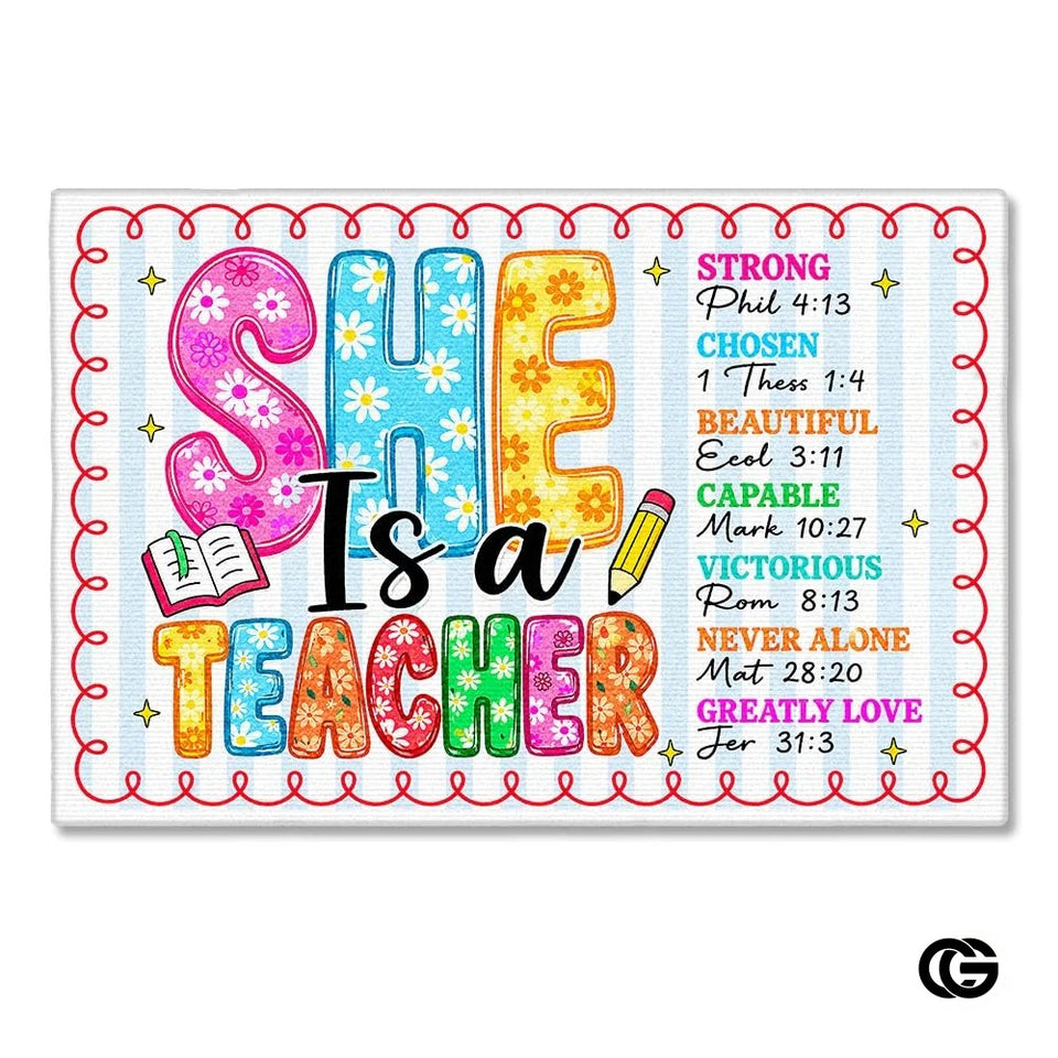 Personalized Welcome Doormat with Teacher Name and Notebook Pattern