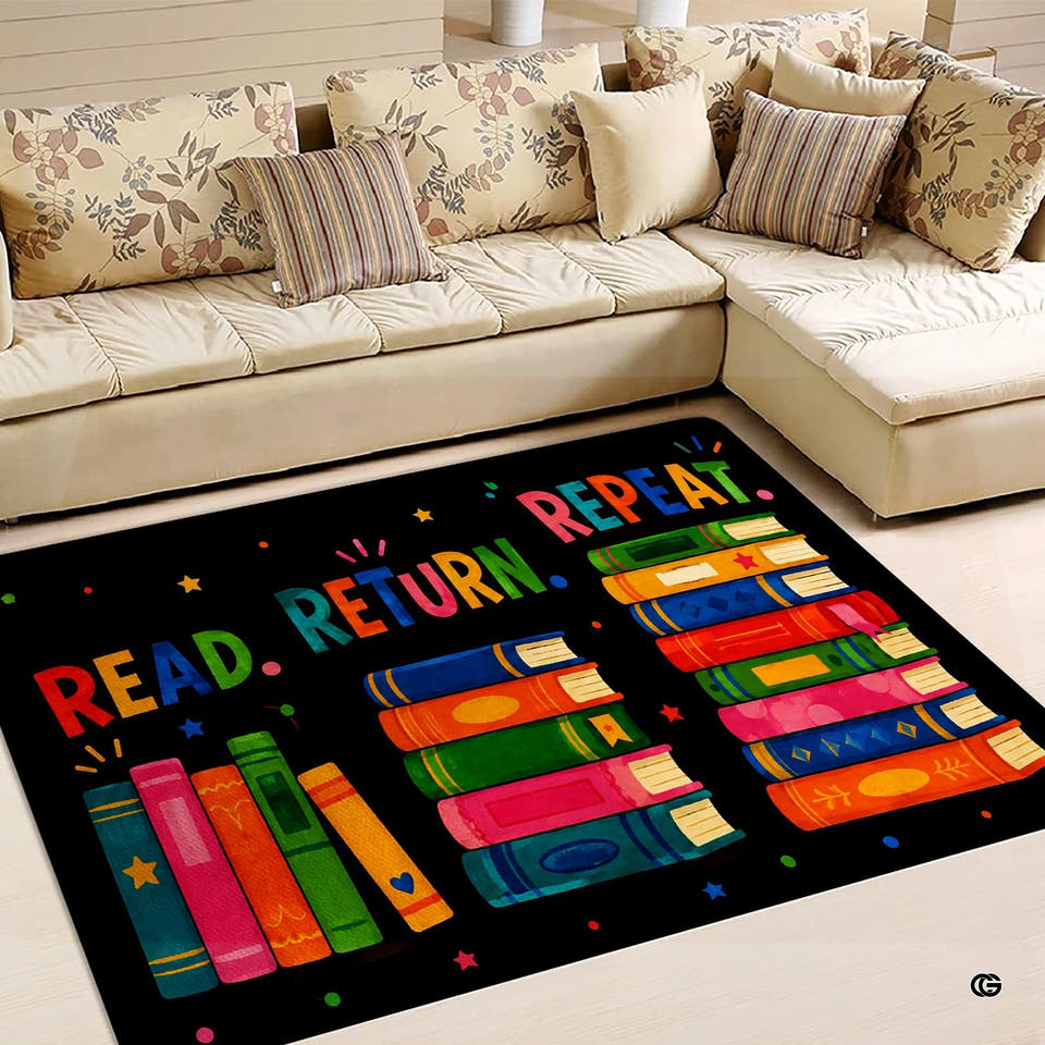 Read return repeat colorful bookshelf area rug - view 1