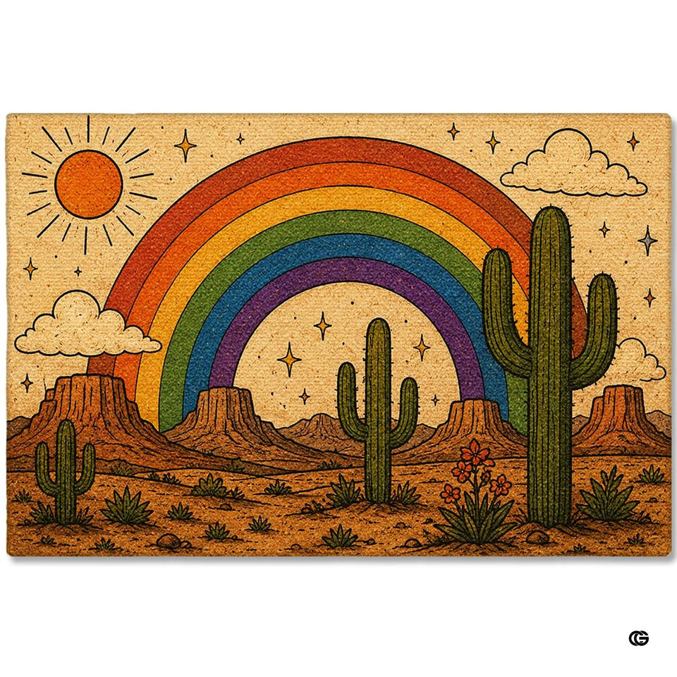 Personalized Pride Rainbow Doormat, LGBTQ Welcome Mat, Inclusive Front Porch Decor, Colorful Entryway Rug, Indoor Outdoor Floor Mat (Catus Theme)