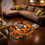 Custom Dog Photo Rug, Personalized Pet Portrait Area Mat Non Slip Indoor Door Rug for Dog Lovers, Welcome Home Decor Halloween (Pumpkin Halloween)