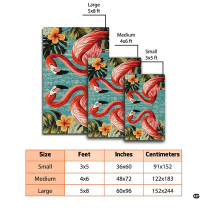 Soft low-pile microfiber fabric and foam cushioning detail of turquoise flamingo rug - thumbnail image 3 of 7