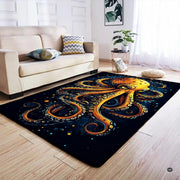 Graphic golden octopus marine carpet displayed in cozy living room interior - thumbnail image 6 of 7