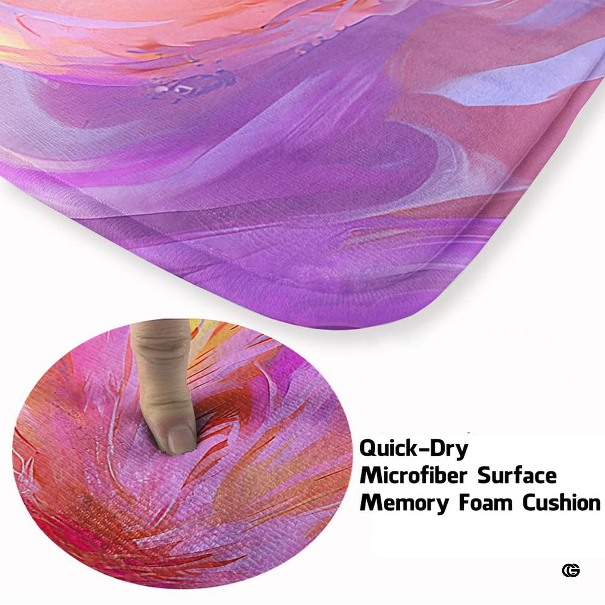 Top-down view of a colorful flamingo artwork rug featuring vibrant yellow, violet, and rose hues. - image 4 of 7