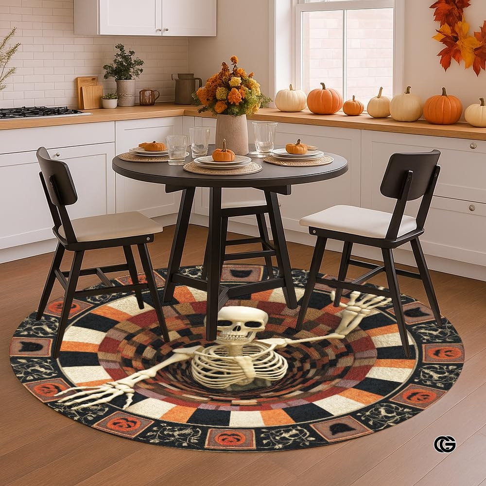 Custom Halloween 3D Effect Optical Illusion Spooky Round Rug (D9)