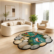 Custom Japanese Koi Fish Shaped Area Rug, Personalized 3D Optical Illusion Koi Pond Lotus Non Slip Washable Shaped Floor Mat, Fish Pond Rugs for Bedroom Living Room Decor (1, D4)