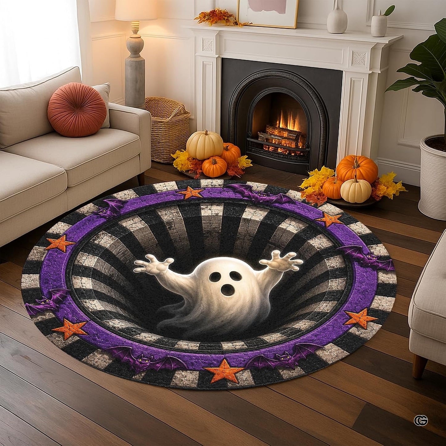 Custom Halloween 3D Optical Illusion Round Rug Skeleton Horror Area Rug (1, #12)