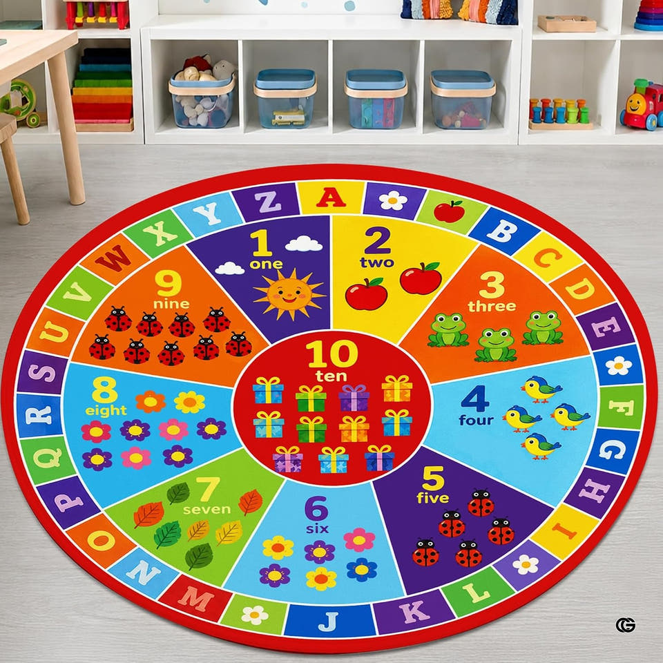 Alphabet and counting circle educational classroom area rug - view 1
