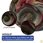 Personalized Dragon Round Rug with 3D Effect and Bookshelf Details