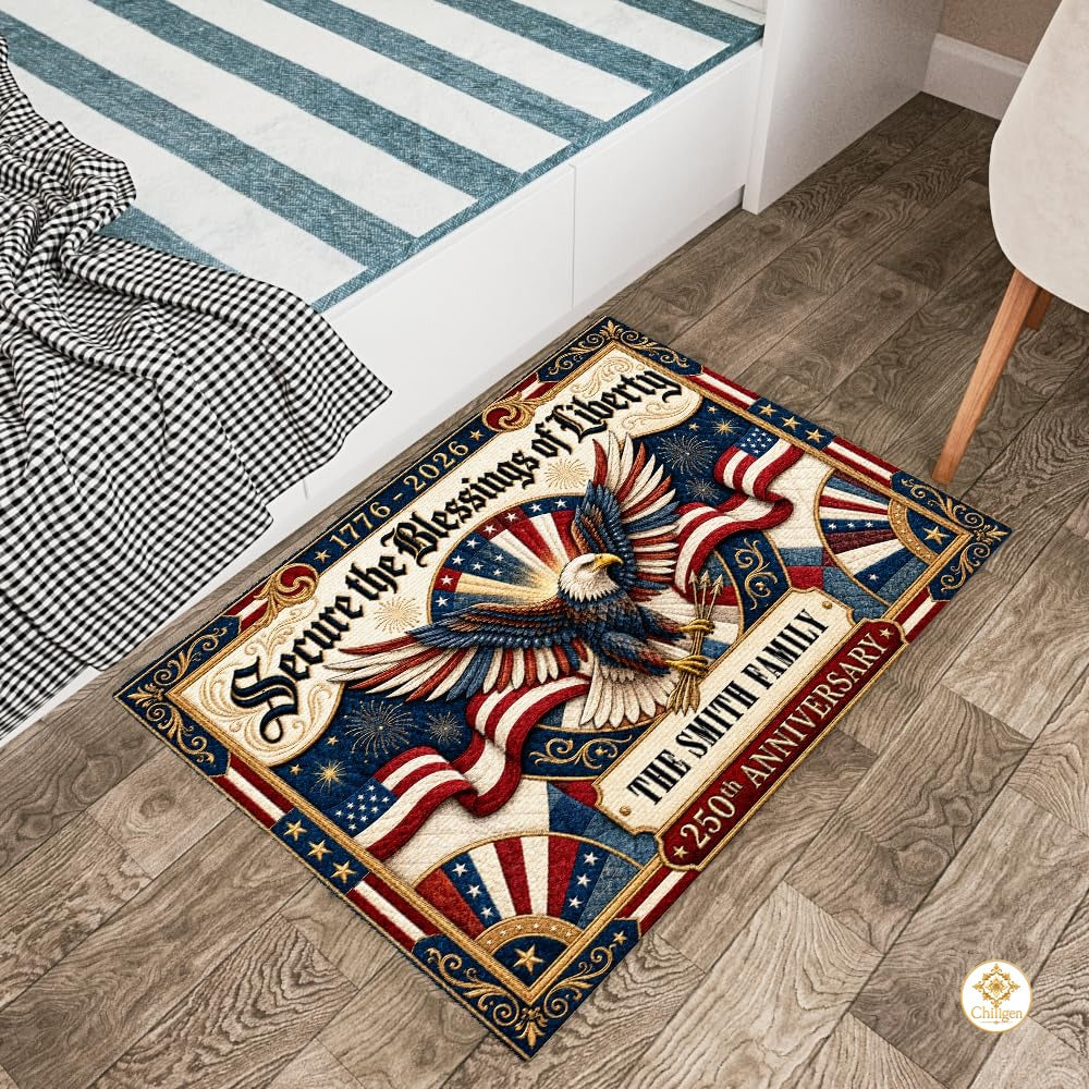 Personalized Family Name Doormat with Patriotic Hunting Art