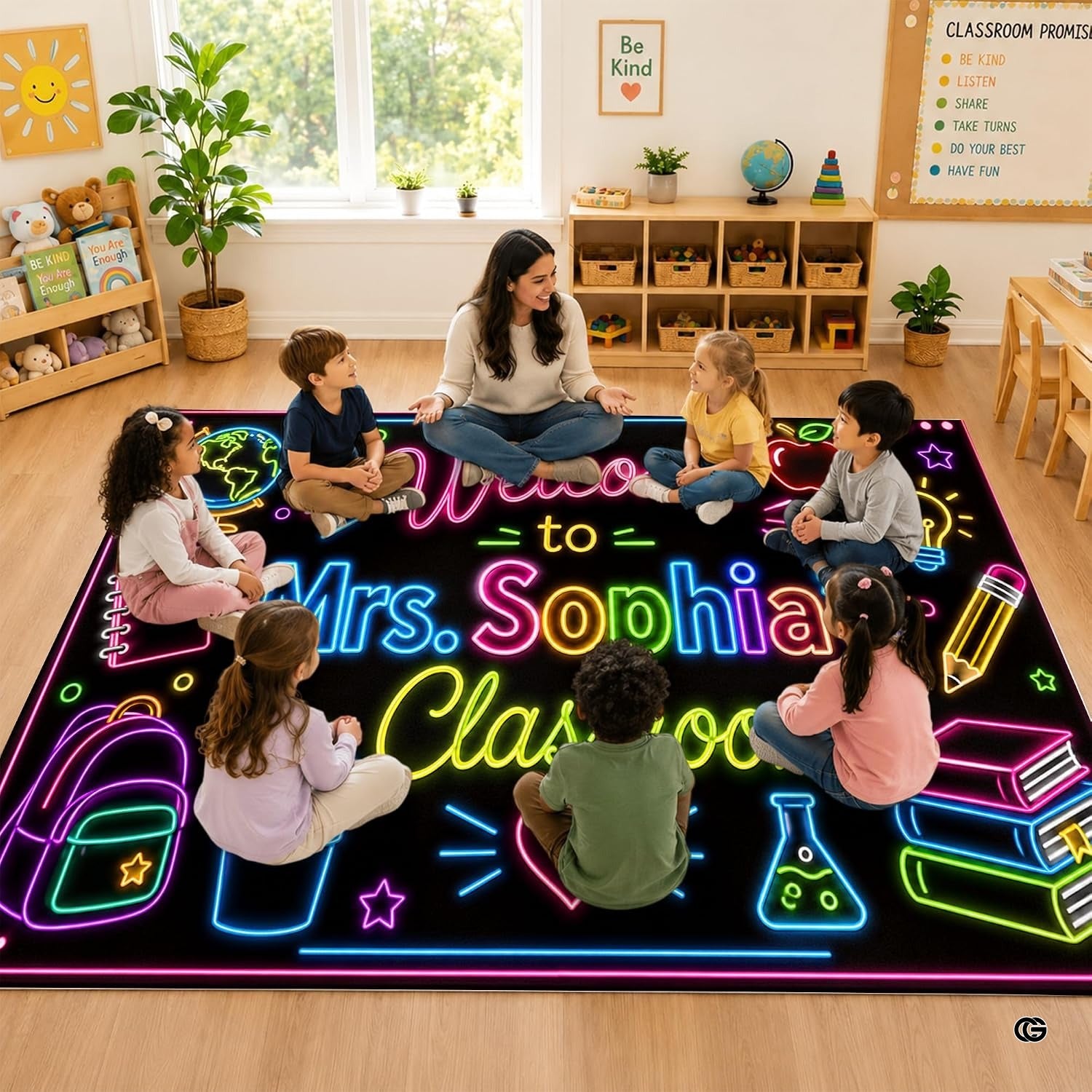 Personalized Teacher Classroom Rug, Custom Back to School Welcome Mat with Name, Kindergarten Preschool Elementary Decor, Composition Notebook Carpet (A08)