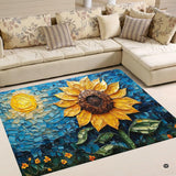 Impressionist mosaic sunflower illustration rectangular area rug.