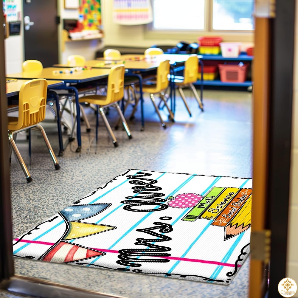 Custom Classroom Welcome Mat with Teacher Name and Non Slip Backing