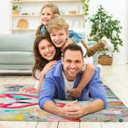 Non-slip grip backing and neat bound edge stitching on seashell flamingo area rug - thumbnail image 4 of 7