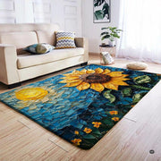 Modern room arrangement displaying the impressionist mosaic sunflower area rug. - thumbnail image 8 of 8