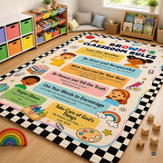 Personalized Teachers Classroom Rug, Custom Teacher Name Classroom Rules Area Rug, Feeling Chart Calming Corner Mat, Kindergarten Educational Back to School Class Decor (D4)