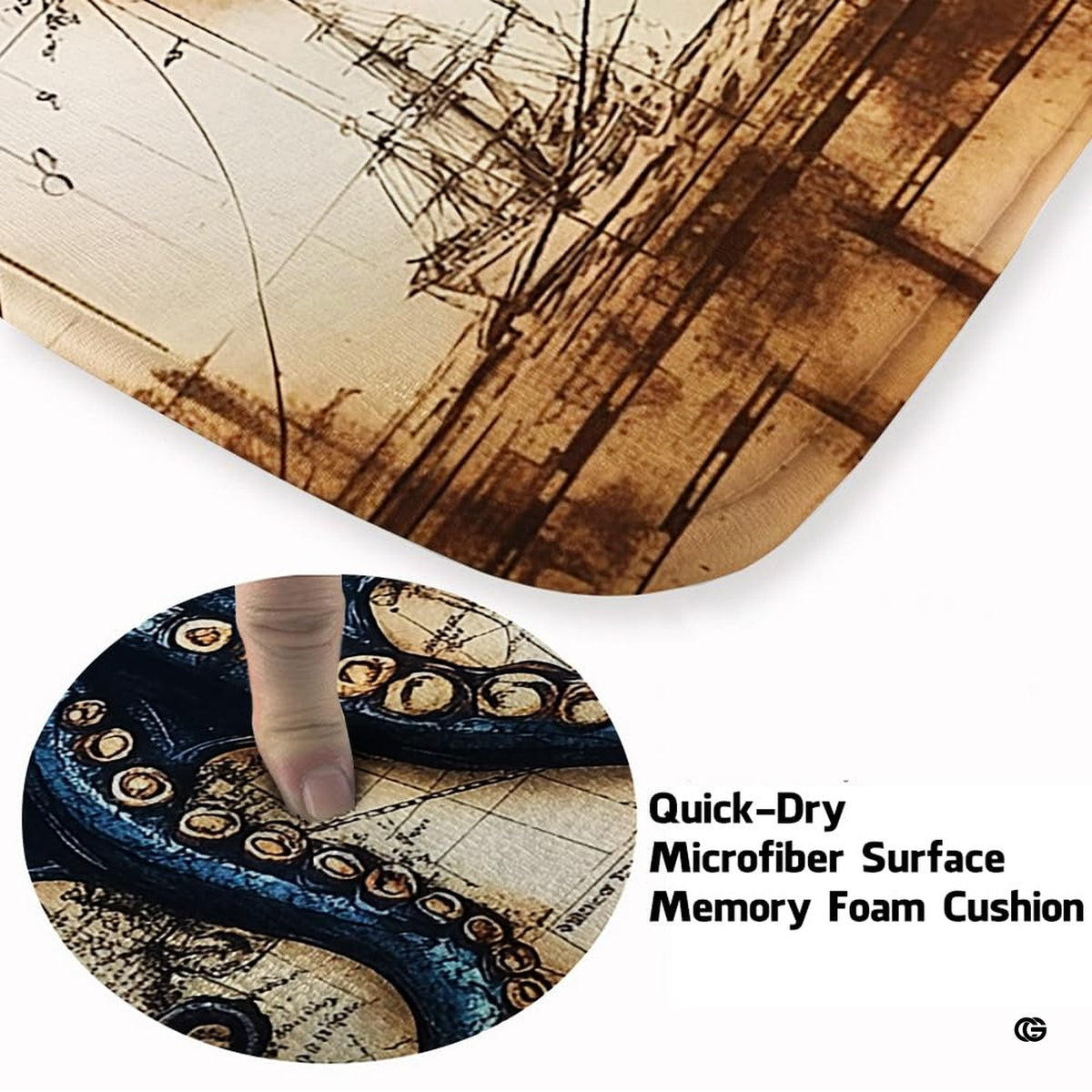 Non-slip grip backing texture and resilient construction of octopus area rug.