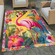 Living room setting featuring vibrant flamingo botanical floor decor under gentle ambient lighting. - thumbnail image 7 of 8