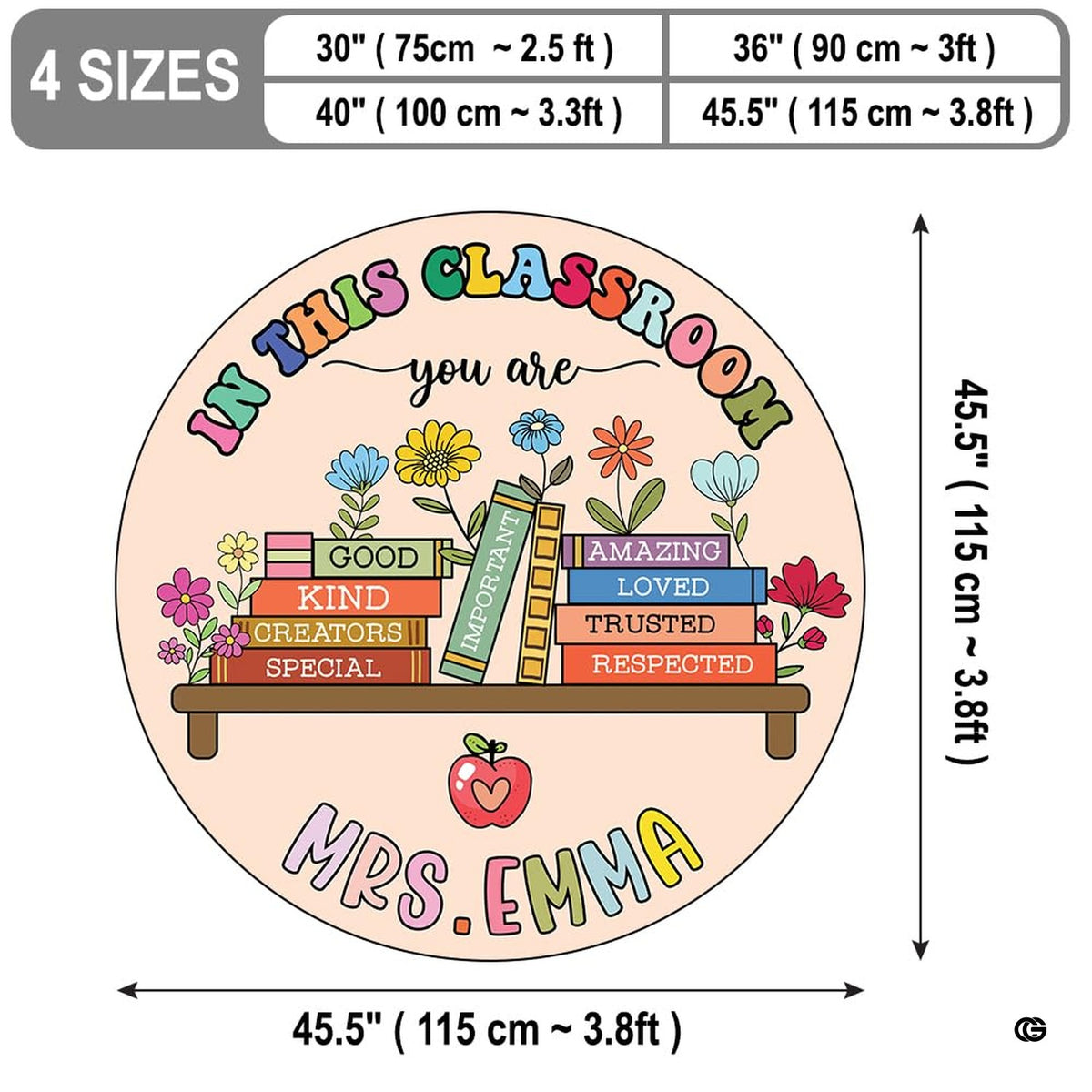 Overhead perspective of the circular floral reading illustration featuring books, wildflowers, and decorative accent...
