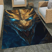 Overhead layout view of the rectangular roaring golden dragon glowing eyes fantasy rug - thumbnail image 7 of 7