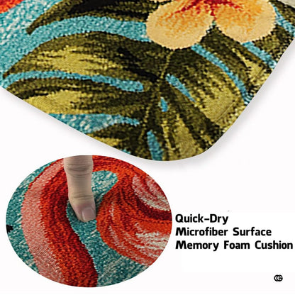 Non-slip grip backing and bound edge stitching on turquoise tropical flamingo rug - thumbnail image 4 of 7